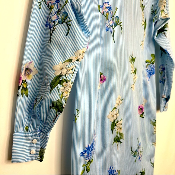 Zara Woman Blue White Pinstripe Floral Twist Knot Midi Cotton Shirt Dress Sz XS - Picture 11 of 14